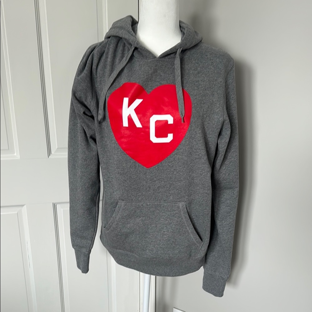 Gray Hoodie with Red Heart KC Logo